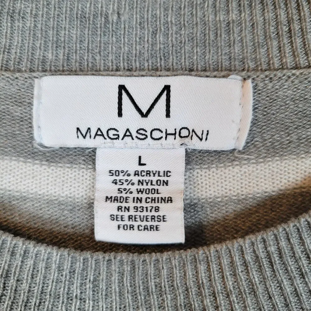 Magaschoni Womens Striped Knit Relaxed Sweater Top Size Large Gray Y2K Retro